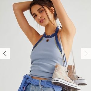 NWT free people up the coast top blue size small